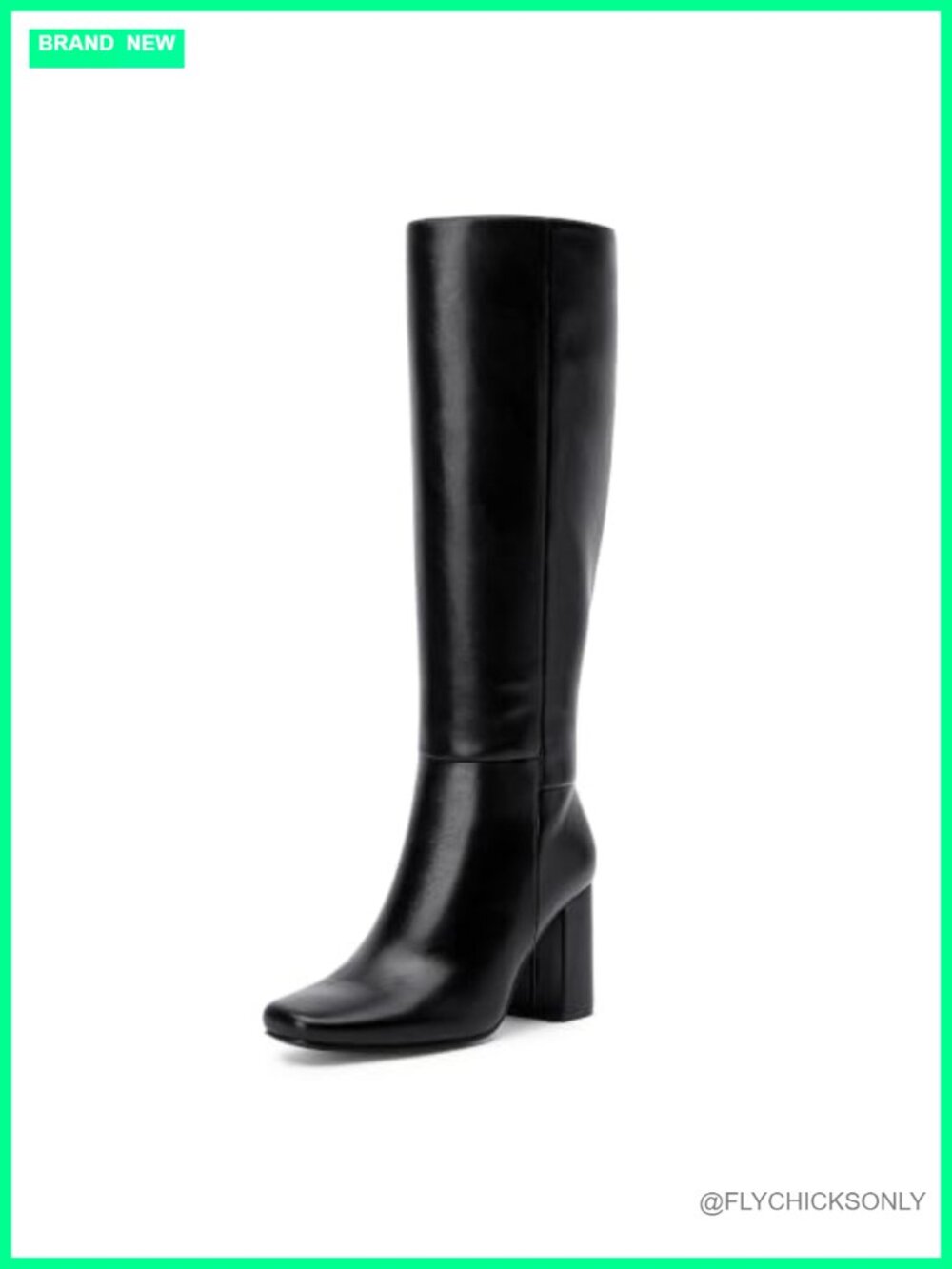 Faux Leather Knee High Riding Boots Square Toe Block Heel